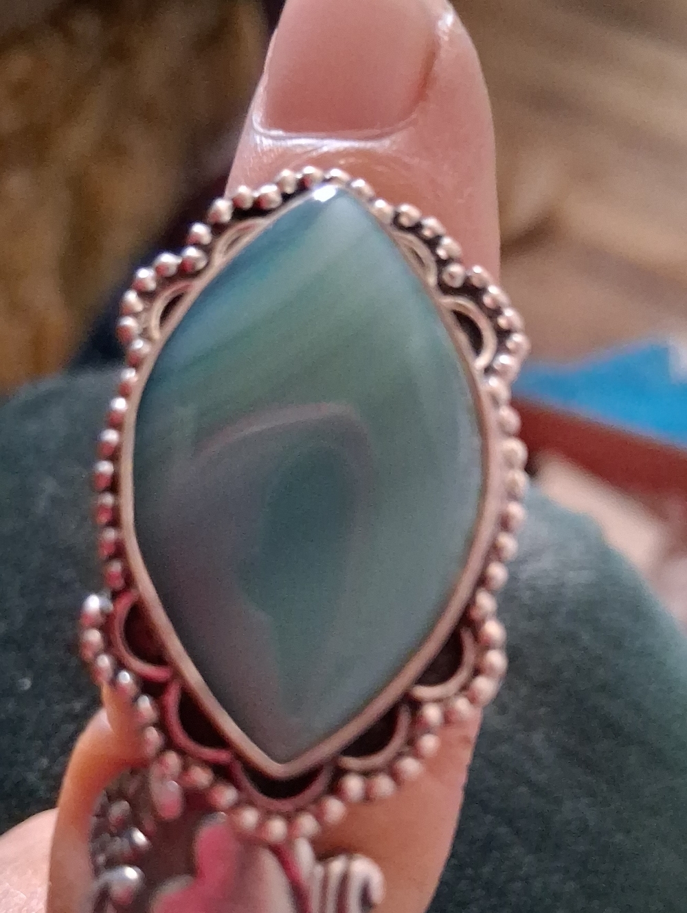 Sterling Silver Teardrop Blue-Green Agate Statement Ring